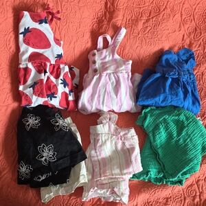 Bundle Set Of 6 Mixed Baby Girl Romper & Dress Lot - Pink, Blue, Green, Black